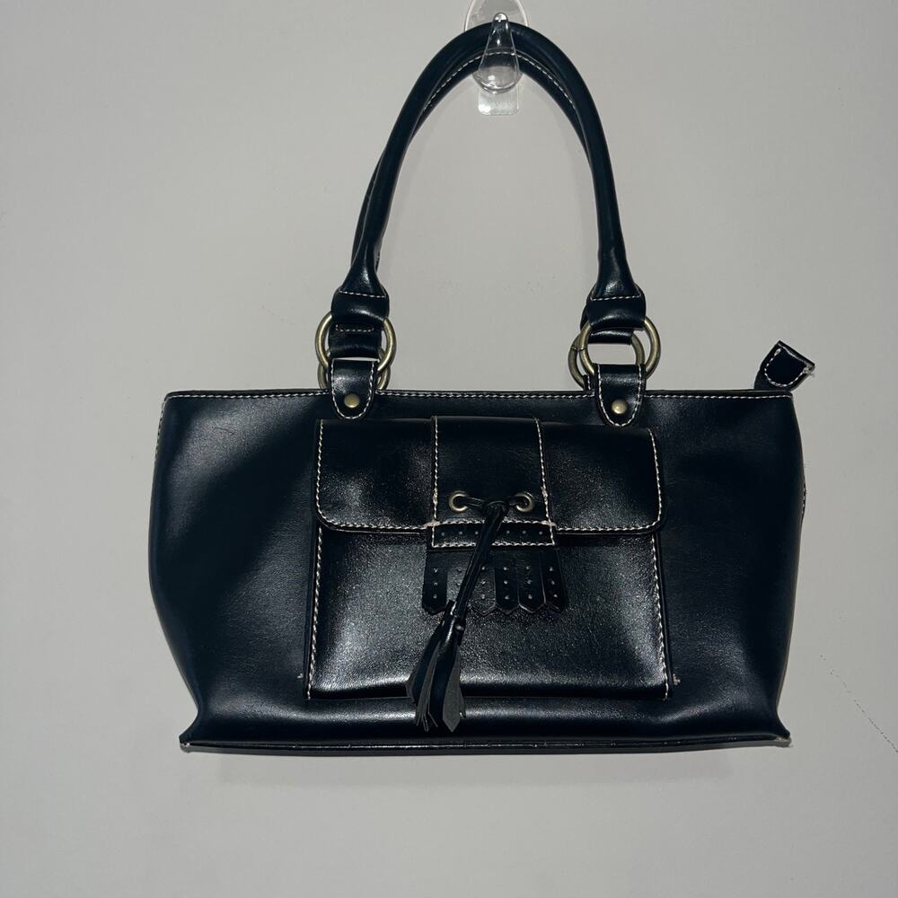 Y2K Vegan Leather Large Buckle Square Black Shoulder Bag (OS1)